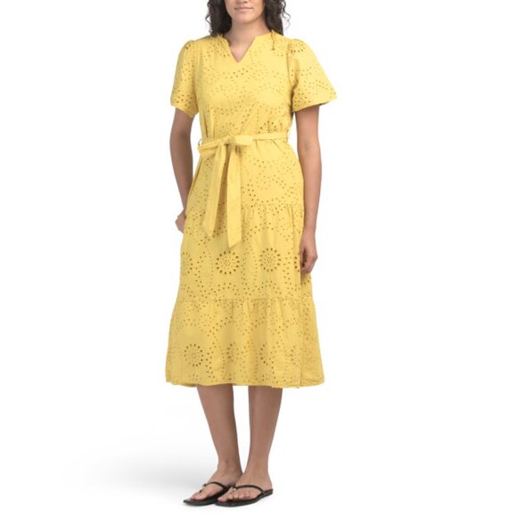 LA PICCOLA CREATIVA  Italy Short Sleeve Eyelet Midi Dress - Picture 1 of 2